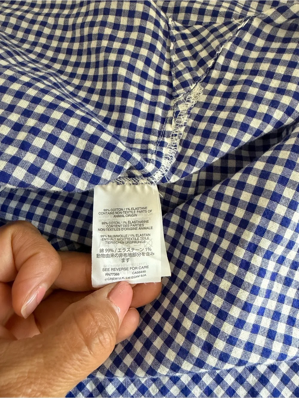 J. Crew Blue and White Gingham Button-Up Shirt